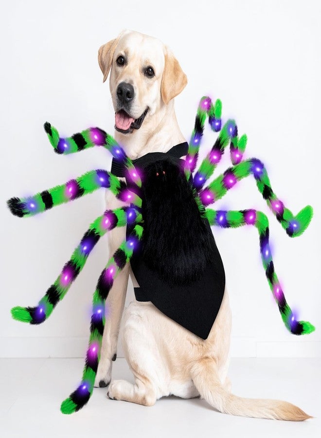 OurWarm Large Dog Halloween Costumes, Furry Funny Dog Spider Costume with 64 LED Purple Lights, Halloween Costumes for Large Dogs Pets Party Outfits Contest Clothes Cosplay Decor - Image 1